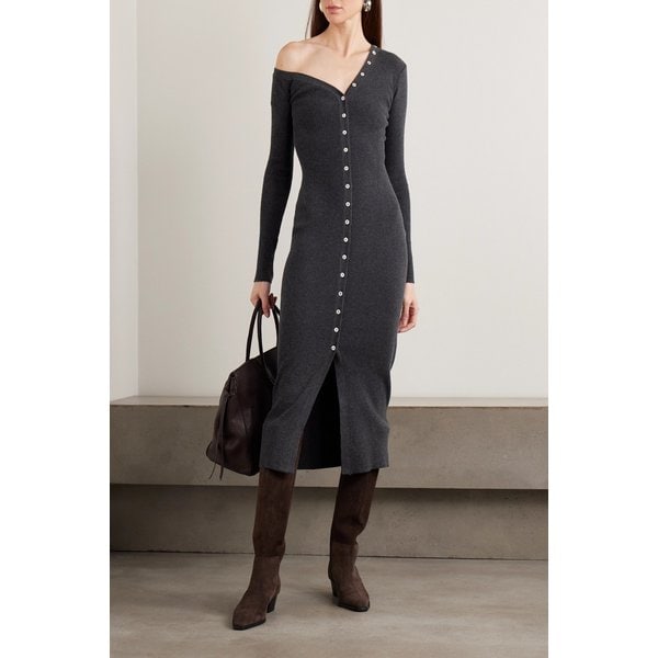 스타우드 크래프츠맨 오프숄더 리브 코튼 울 블렌드 미디 원피스 46376663162984512