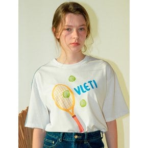 Tennis Art Work Printing Boxy T-shirt (White)