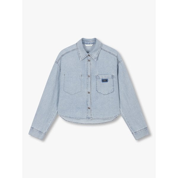 [리오더] 솔트워싱 와펜 크롭 데님 셔츠_라이트 블루 7215255301