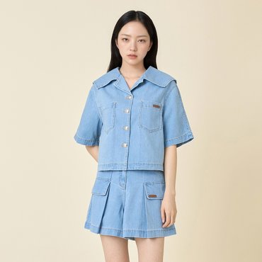 LINE [라인어디션]빅카라 데님 블라우스 NWDBPE4000