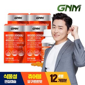 [총 12개월분] GNM 비타민D 2000IU 90캡슐 X 4병 / 요구르트맛 식물성 츄...