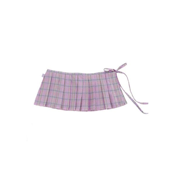 A Flower Layered Pleats Check Skirt (pink)
