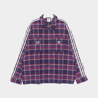 아디다스 24FW 콘 콜라보 3선 스트라이프 체크 남성 오버셔츠 JG1334