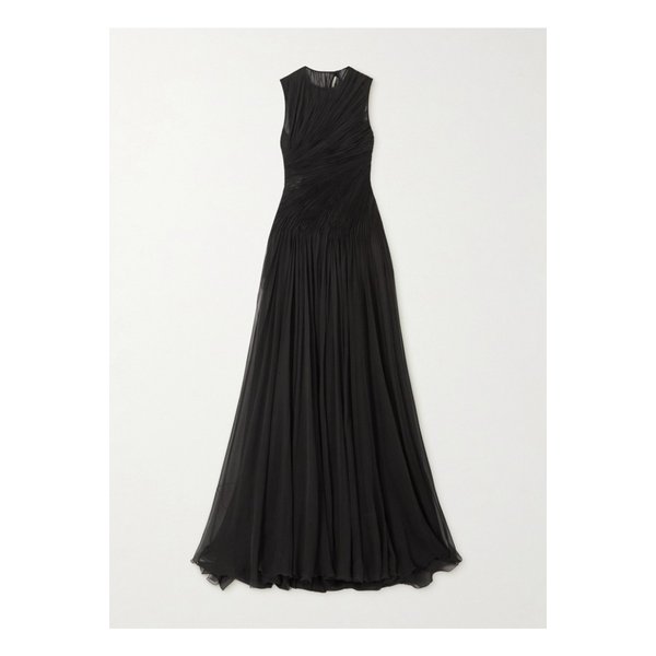 셔링 플리츠 실크 시폰 가운 블랙 1647597343270117