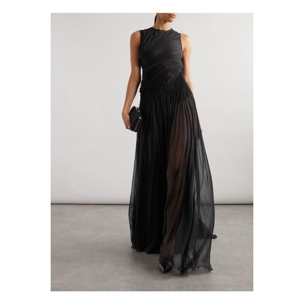 셔링 플리츠 실크 시폰 가운 블랙 1647597343270117