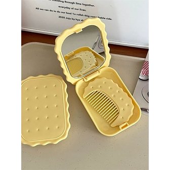 BRISKSTYLE 치즈 쿠키 엘로우 화장대 휴대용 소형 거울 빗 세트