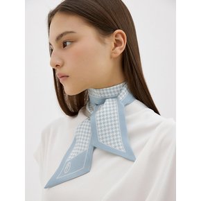 Long Twilly Silk Scarf - Houndstooth Misty Blue