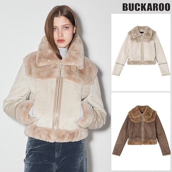 [여주점] 여성 퍼 배색 크롭 무스탕(B244LI620P)