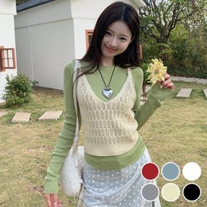 여리여리 크롭 기장 예쁜 그믈 짜임 펀칭 니트 조끼