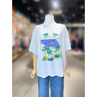 베네통 [여주점] 야자수 래글런 배색 티셔츠 (BATS91531)