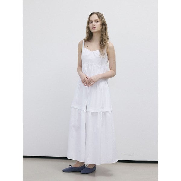 COTTON FLOUNCE SLEEVELESS MAXY DRESS - WHITE