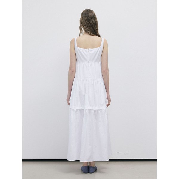 COTTON FLOUNCE SLEEVELESS MAXY DRESS - WHITE