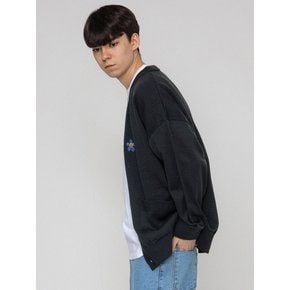 [UNISEX]블루 플라워도트 자수 니트 가디건_차콜