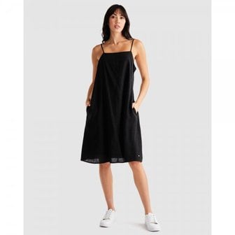 이스퀘어 3903202 Tommy Hilfiger IM Feminine Strappy Linen Dress - Black