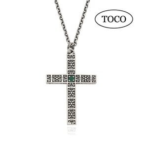 토코(TOCO) 925 Silver Emerald Cross Necklace