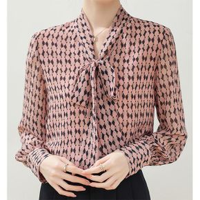 유니크 프린팅 리본넥 블라우스 4FC627_P385552363