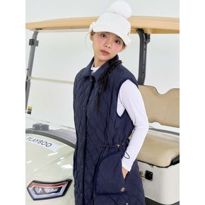 CRINKLE QUILTED DOWN LONG VEST_Navy