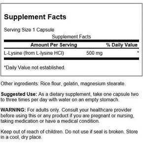 Swanson 건강 보조 식품 L-라이신 - 자유형 500mg 100정, Swanson 건강 제품 건강식품