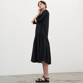 RIBBON SHIRRING DRESS_BLACK