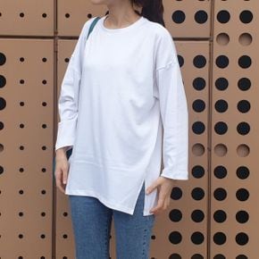 모달 면 봄 가을 롱티 티셔츠 흰색 화이트 무지 긴팔 이너티 라운드넥 루즈핏 .._P386724409