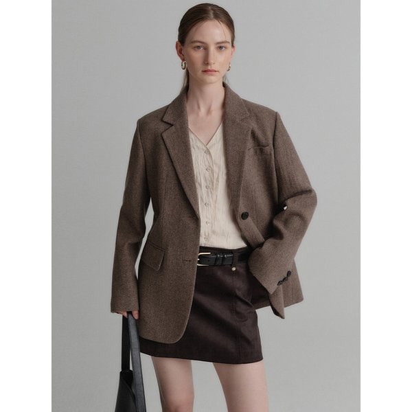 소이 울 싱글 자켓_브라운 헤링본 / SOY WOOL SINGLE JACKET_BROWN HERRINGBONE