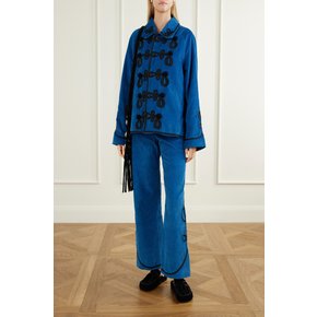 보디 스테이지코치 자수 코튼 코듀로이 와이드 팬츠 블루 46376663163096229