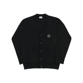 [UNISEX]라인 플라워도트 자수 니트 가디건_블랙