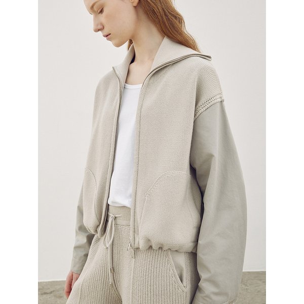 Woven sleeve wide collar blouson_Clay