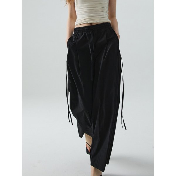 Faded Side String Wide Pants_Black