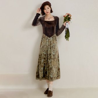 랭썬 LS_Stitched velvet long dress