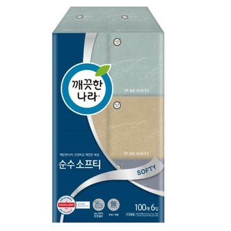  깨끗한나라 정사각 순수소프티 미용티슈 1팩 100매x6개입