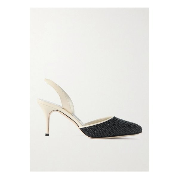 카삼 가죽 라피아 슬링백 펌프스 70mm 블랙 1647597336401543