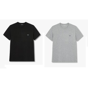 EMPORIO ARMANI 남성 이글 로고 크루넥 코튼 라운지 티셔츠 2종 SET(0814334007,0814334008)