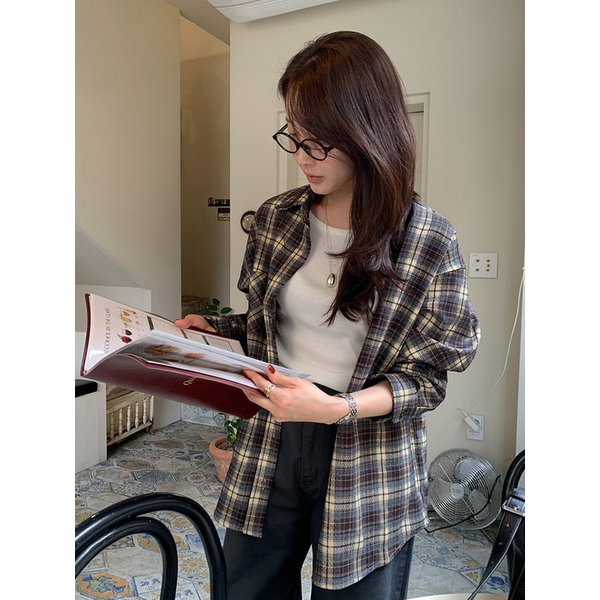 프란넬 체크 아웃셔츠_BROWN