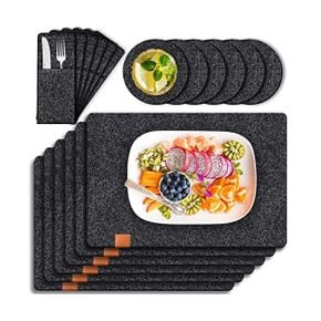 독일 식탁매트 세트 Felt Placemats with Coaster and Cutlery Bag Tendak Heat Resistant NonSl