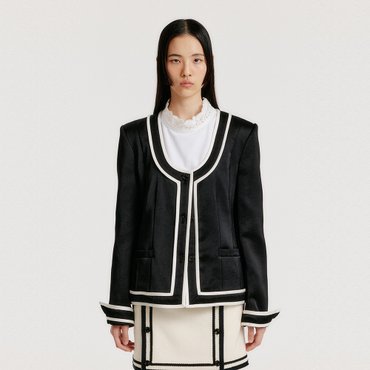 EENK YASE Contrast U-Neck Jacket - Black/Ivory