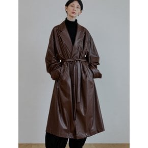 unisex trench reather coat red brown