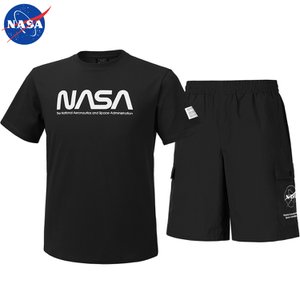 NASA 나사 남녀공용 면 라운드 반팔티+우븐 5부 반바지 상하세트 N-152UBK+N-056PBK 남자 여성 티셔츠 숏팬츠 여름바지 빅사이즈
