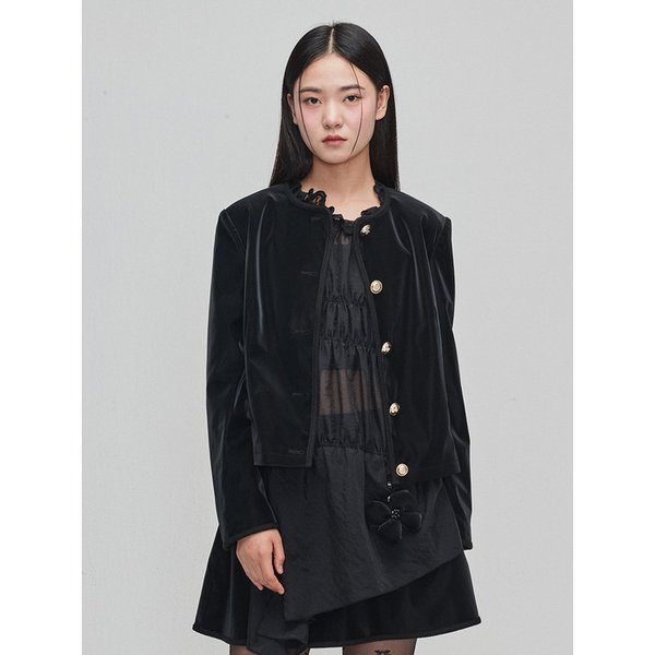 [SPNK] 골드 버튼 벨벳 라이크 자켓_블랙