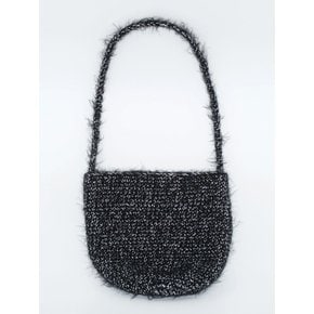 Handmade Crochet Metal Fur Low Bucket Bag _ Silver Black