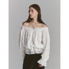 Feather Off Shoulder Blouse White