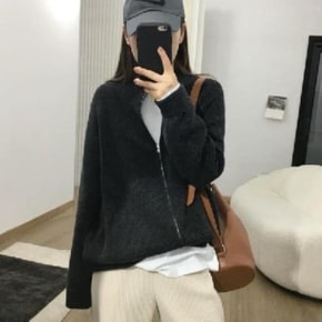 미니멀 여자 간절기 루즈핏 베이직 니트 집업 가디건 옷자락 코디