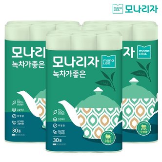 모나리자 3겹 천연펄프 녹차가좋은 화장지 30Mx30롤x3팩