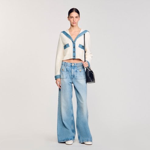 산드로 [25SS 시즌오프 30%] 데님 디테일 테리 니트 가디건 SF25S3FRGDP91