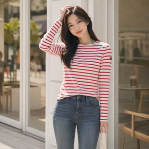 긴팔티셔츠 밍콰이어 모드 E 스트라이프 여성 롱슬리브 2066-KD