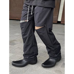 WIDE NYLON KNEE ZIPPER PANTS (BLACK)