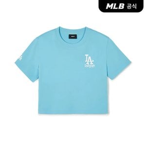 MLB [코리아공식] 여성 베이직 스몰로고 크롭 반팔 티셔츠 LA (Aquablue)