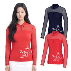 여성 골프 메쉬 긴팔 카라 집업 티셔츠 BSC496RT7W
