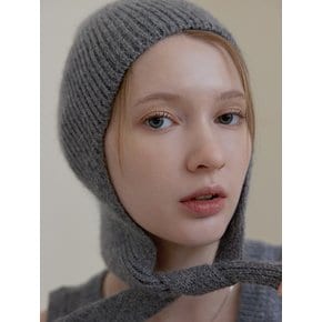 [연말 스페셜 6mm+10mm 진주귀걸이 증정] Angora earflap beanie - Dark grey