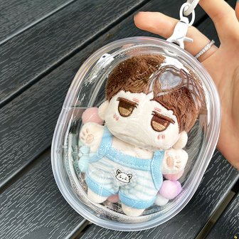  솜인형 파우치 PVC 미니 인형 외출 보관 투명 화이트 원형 피규어 가방 10cm